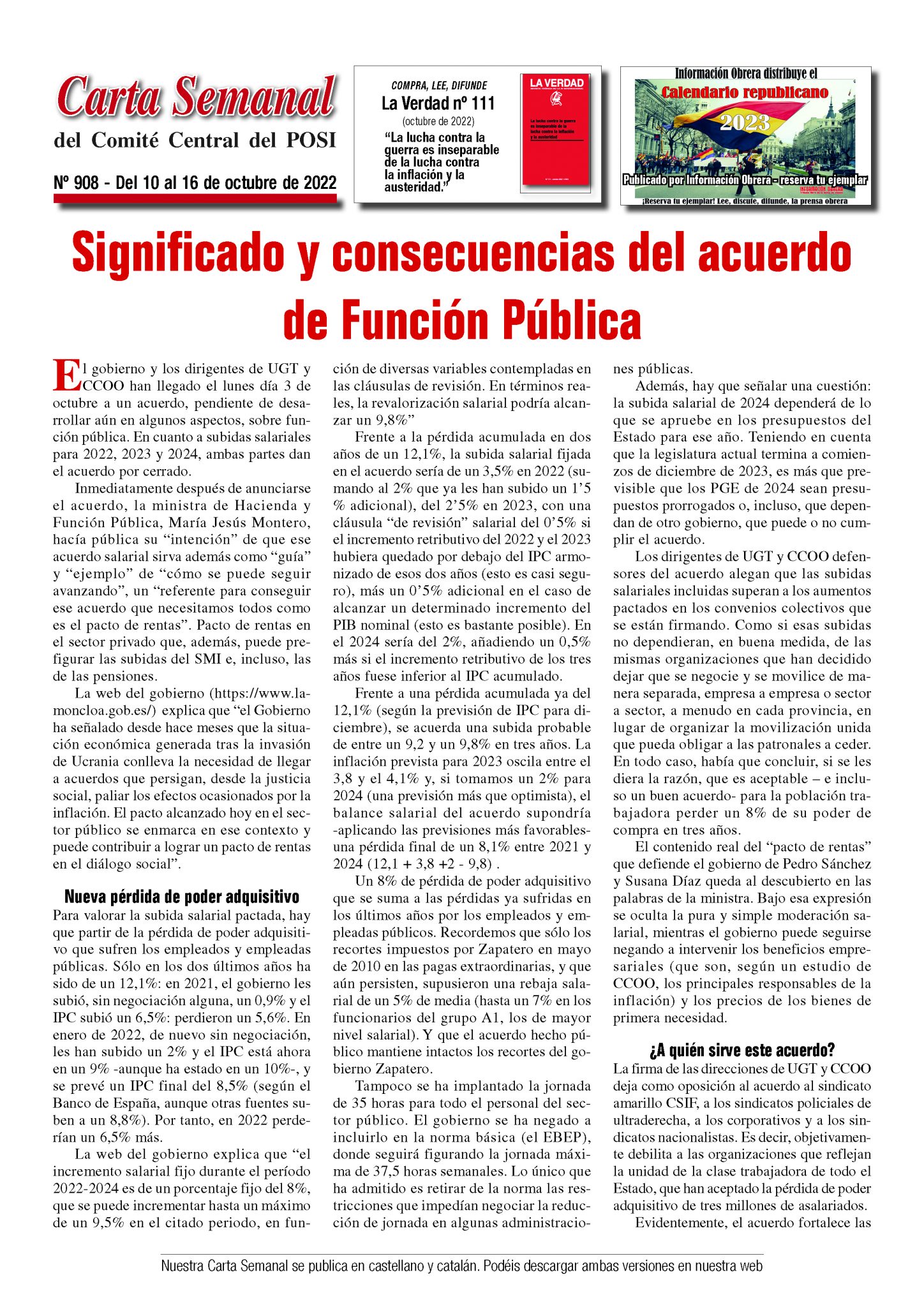 Significado y consecuencias del acuerdo de Función Pública Carta Semanal